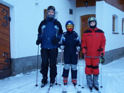 Family skiing in Lech, Austria