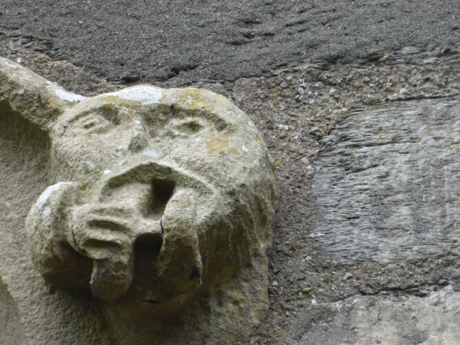 The Winter King: a spooky gargoyle at Llanderfel's ancient church